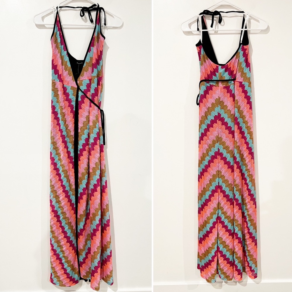 Karina Grimaldi Chevron Multicolor Wrap Maxi Length Halter Dress Size XS